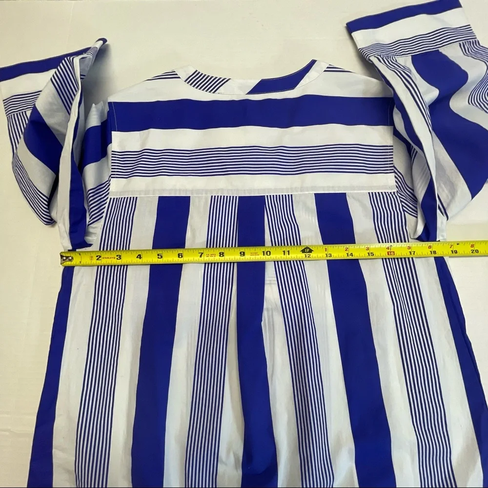 NWT J Crew Striped Tunic Top 3/4 Wide Sleeves Half Button Blue White Sz XS